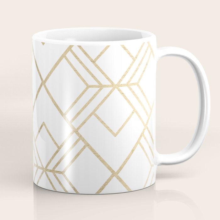 Geometrical white faux gold elegant stylish diamonds Coffee Mug Gallery Image 1
