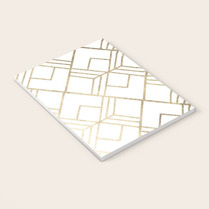 Geometrical white faux gold elegant stylish diamonds Notebook Gallery Image 3