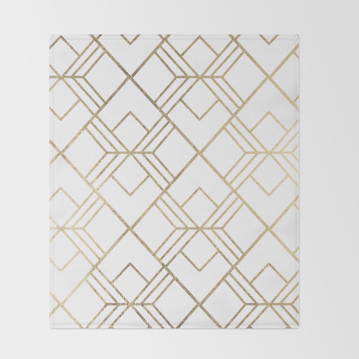 Geometrical white faux gold elegant stylish diamonds Throw Blanket Gallery Image 2