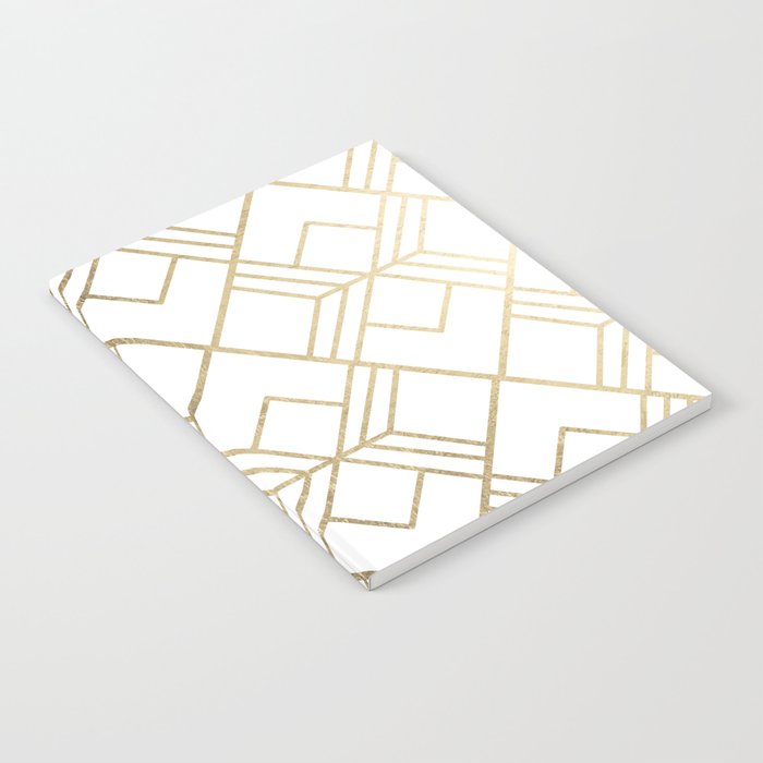 Geometrical white faux gold elegant stylish diamonds Notebook Gallery Image 2