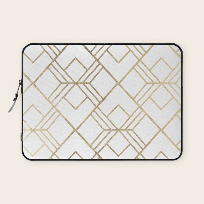 Geometrical white faux gold elegant stylish diamonds Laptop Sleeve Gallery Image 1