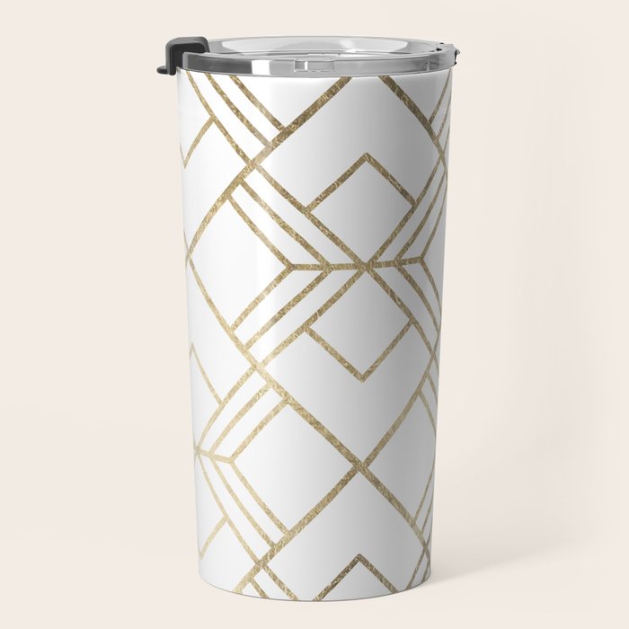 Geometrical white faux gold elegant stylish diamonds Travel Mug Gallery Image 3