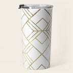 Geometrical white faux gold elegant stylish diamonds Travel Mug Gallery Image 3