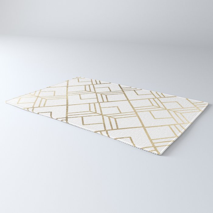 Geometrical white faux gold elegant stylish diamonds Rug Gallery Image 3