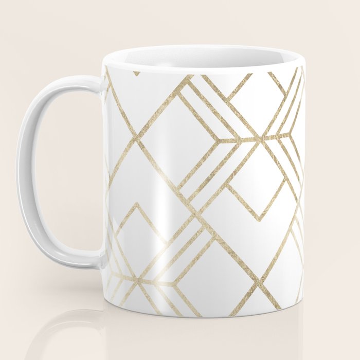 Geometrical white faux gold elegant stylish diamonds Coffee Mug Gallery Image 3