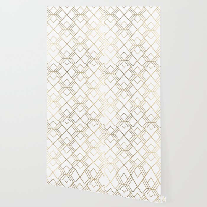 Geometrical white faux gold elegant stylish diamonds Wallpaper Gallery Image 2