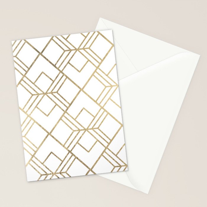 Geometrical white faux gold elegant stylish diamonds Stationery Card Gallery Image 2