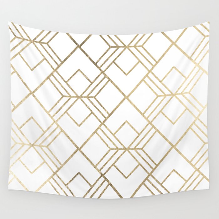 Geometrical white faux gold elegant stylish diamonds Wall Tapestry Gallery Image 4