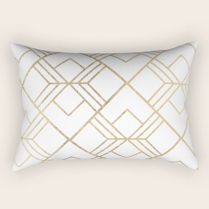 Geometrical white faux gold elegant stylish diamonds Rectangular Pillow Gallery Image 1