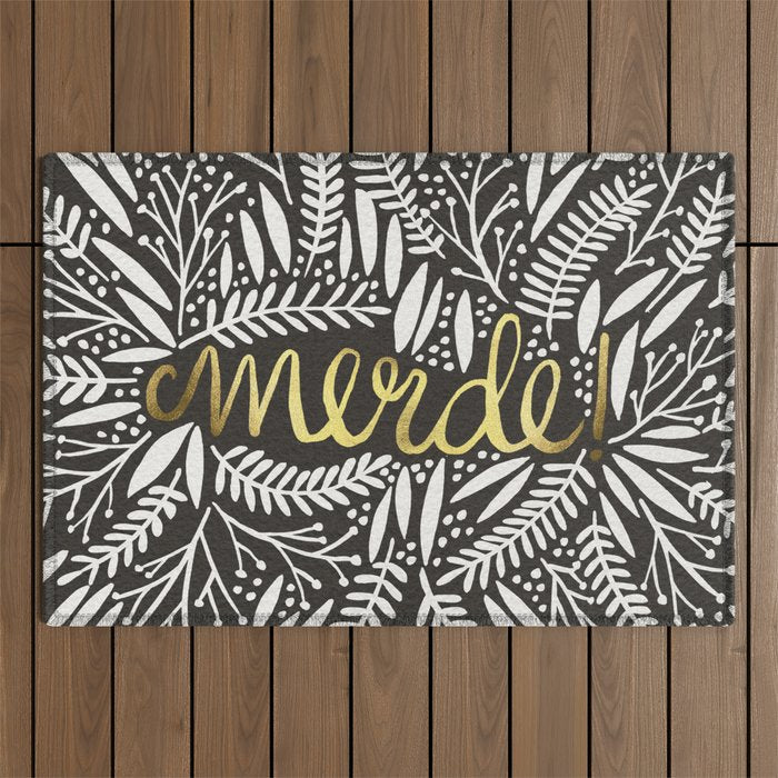 Pardon My French - Gold on Black Outdoor Rug Gallery Image 1
