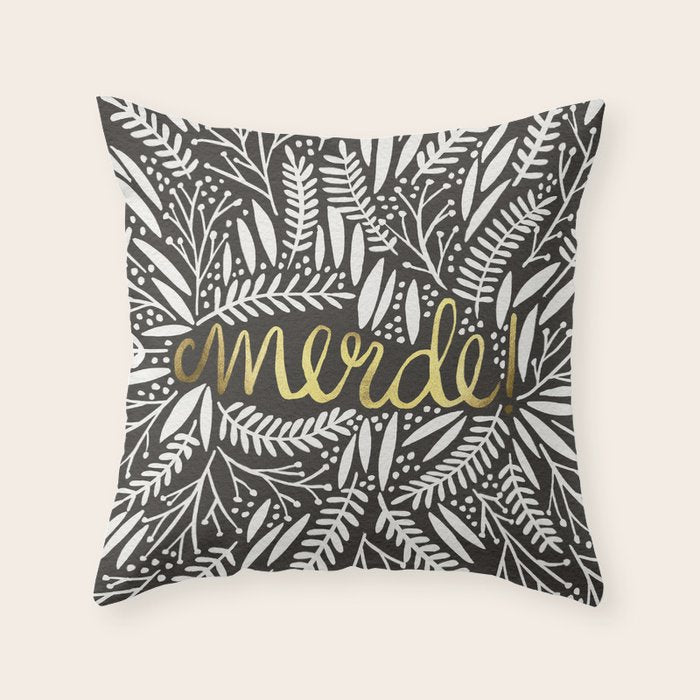 Pardon My French - Gold on Black Throw Pillow Gallery Image 1