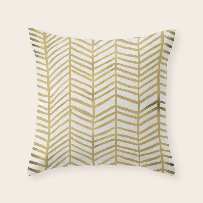 Gold Herringbone Throw Pillow Gallery Image 6
