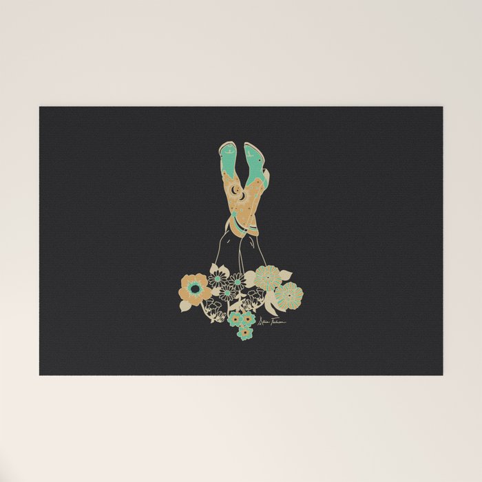 Love Stoned Cowboy Boots - Emerald, Cream, Black Welcome Mat Gallery Image 1