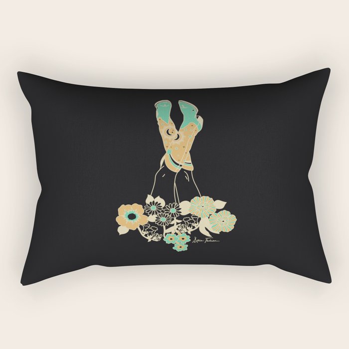 Love Stoned Cowboy Boots - Emerald, Cream, Black Rectangular Pillow Gallery Image 2