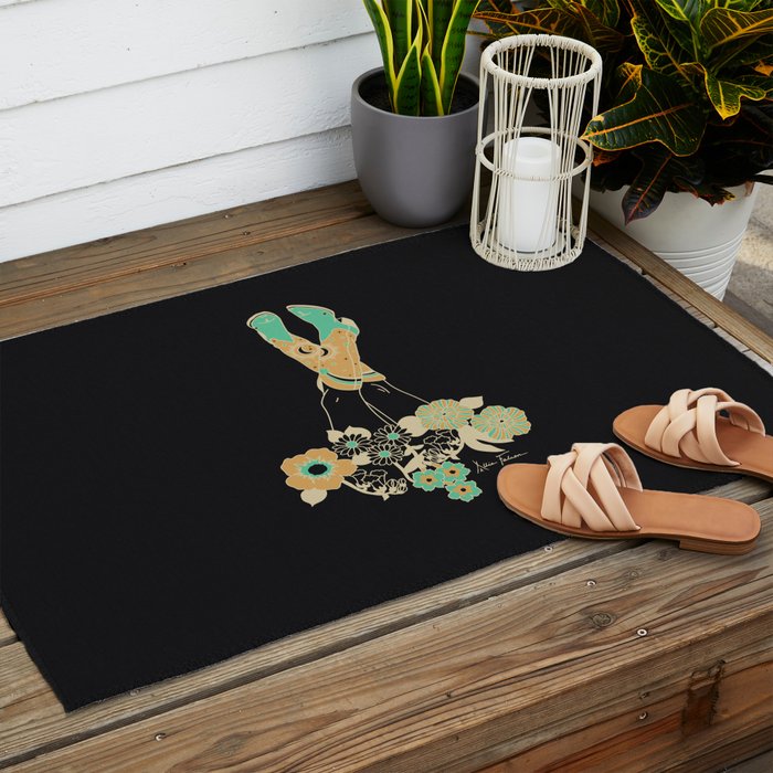 Love Stoned Cowboy Boots - Emerald, Cream, Black Outdoor Rug Gallery Image 2
