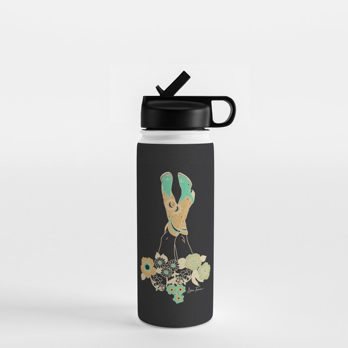 Love Stoned Cowboy Boots - Emerald, Cream, Black Water Bottle Gallery Image 1