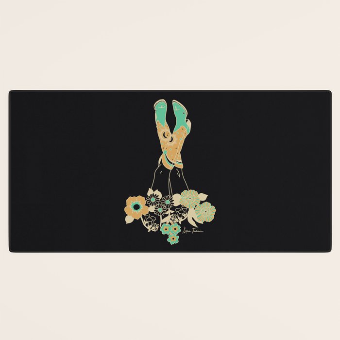 Love Stoned Cowboy Boots - Emerald, Cream, Black Desk Mat Gallery Image 3