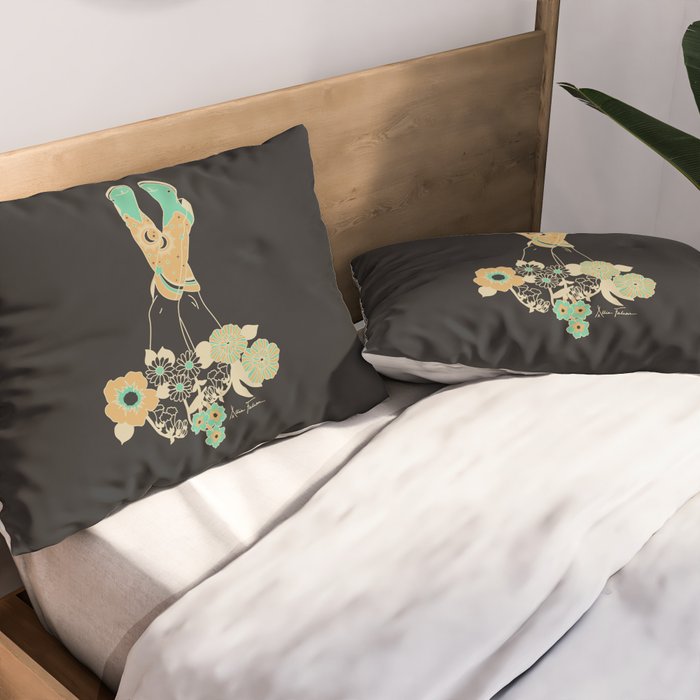 Love Stoned Cowboy Boots - Emerald, Cream, Black Pillow Sham Gallery Image 2