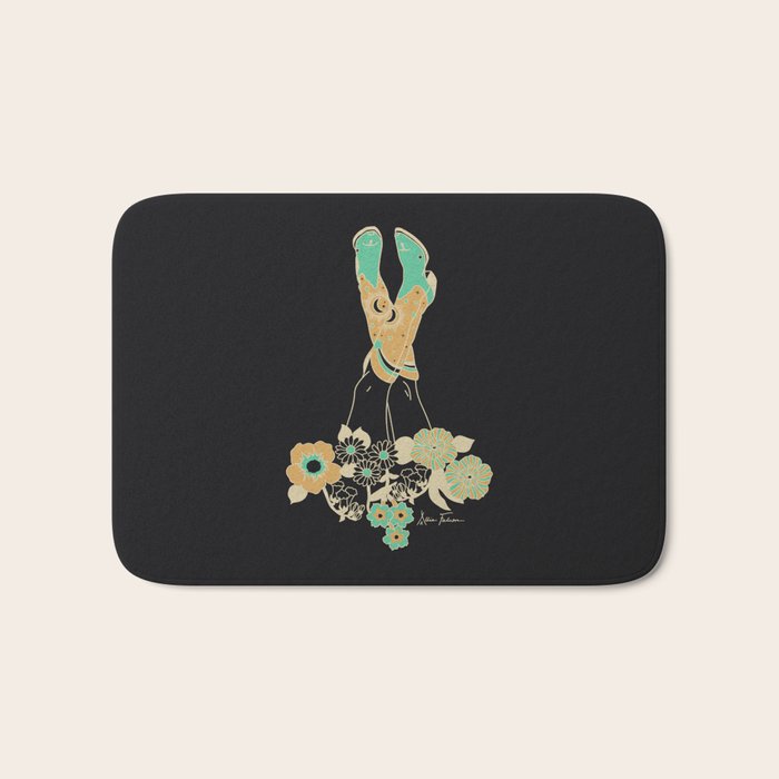 Love Stoned Cowboy Boots - Emerald, Cream, Black Bath Mat Gallery Image 1