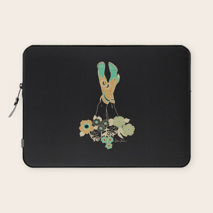 Love Stoned Cowboy Boots - Emerald, Cream, Black Laptop Sleeve Gallery Image 1