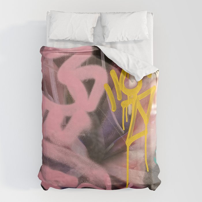 Pink and White Graffiti Sprayed Street Art in Bologna  Duvet Cover Gallery Image 6