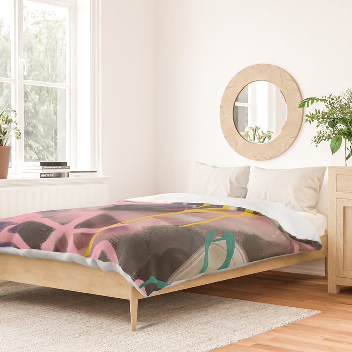 Pink and White Graffiti Sprayed Street Art in Bologna  Duvet Cover Gallery Image 2