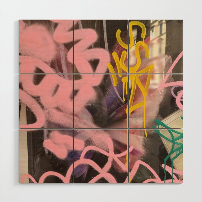 Pink and White Graffiti Sprayed Street Art in Bologna  Wood Wall Art Gallery Image 1