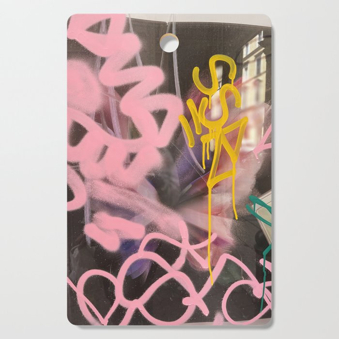 Pink and White Graffiti Sprayed Street Art in Bologna  Cutting Board Gallery Image 1