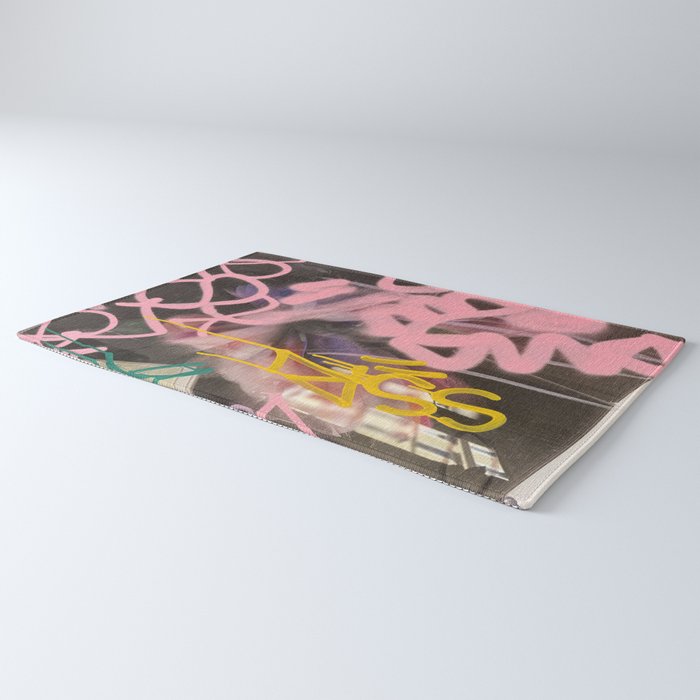 Pink and White Graffiti Sprayed Street Art in Bologna  Rug Gallery Image 3