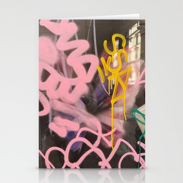 Pink and White Graffiti Sprayed Street Art in Bologna  Stationery Card Gallery Image 2