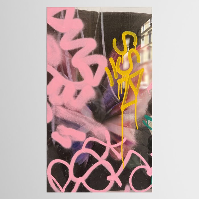 Pink and White Graffiti Sprayed Street Art in Bologna  Tablecloth Gallery Image 2