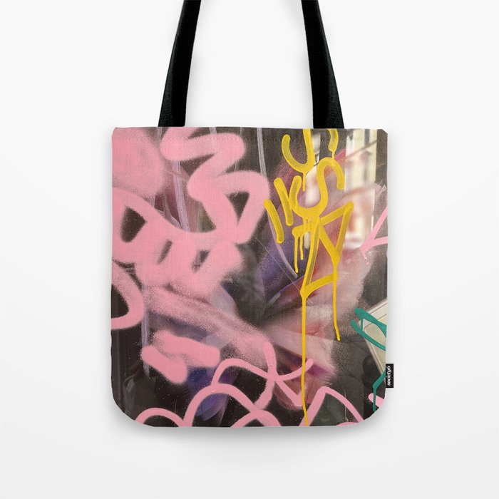Pink and White Graffiti Sprayed Street Art in Bologna  Tote Bag Gallery Image 1