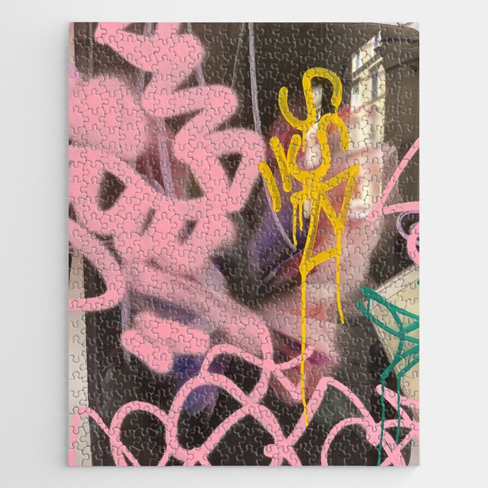Pink and White Graffiti Sprayed Street Art in Bologna  Jigsaw Puzzle