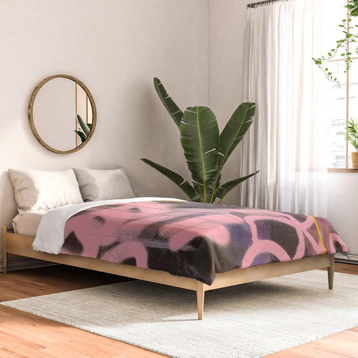 Pink and White Graffiti Sprayed Street Art in Bologna  Comforter Gallery Image 2