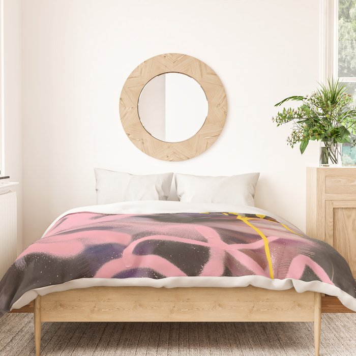Pink and White Graffiti Sprayed Street Art in Bologna  Duvet Cover Gallery Image 3