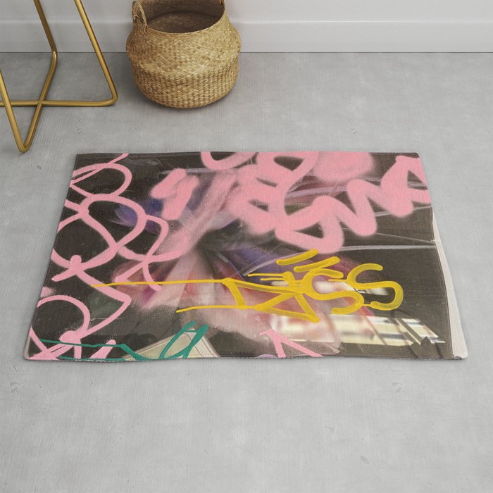 Pink and White Graffiti Sprayed Street Art in Bologna  Rug Gallery Image 1