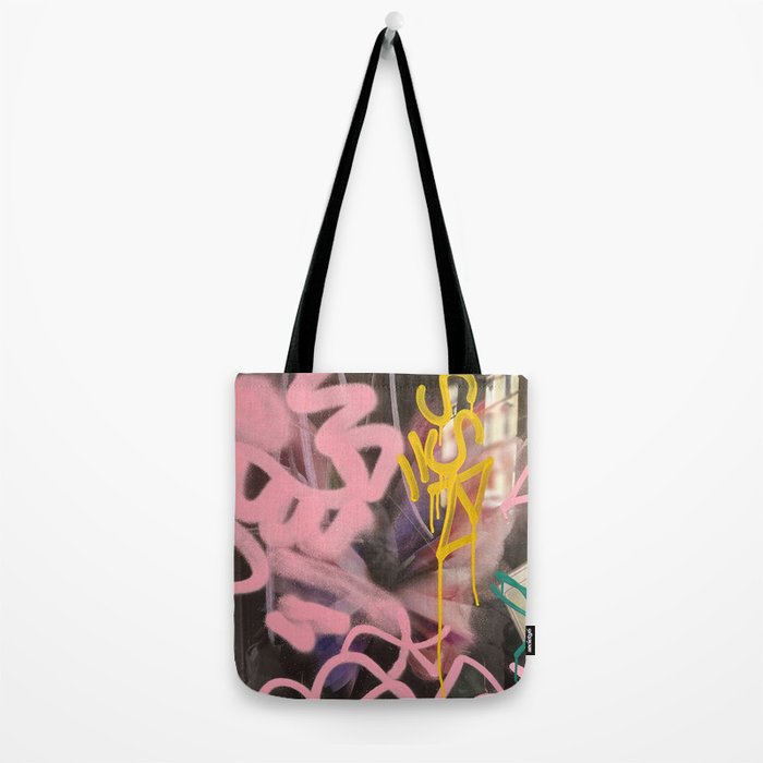 Pink and White Graffiti Sprayed Street Art in Bologna  Tote Bag Gallery Image 2