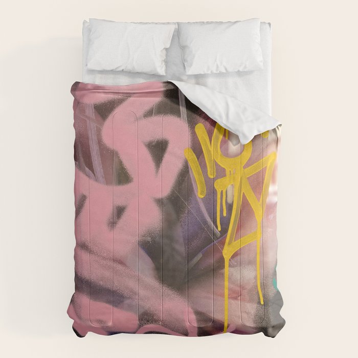 Pink and White Graffiti Sprayed Street Art in Bologna  Comforter Gallery Image 6