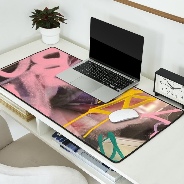 Pink and White Graffiti Sprayed Street Art in Bologna  Desk Mat Gallery Image 2