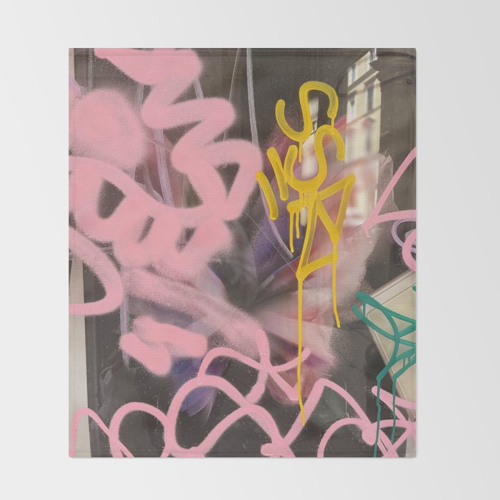 Pink and White Graffiti Sprayed Street Art in Bologna  Throw Blanket Gallery Image 2