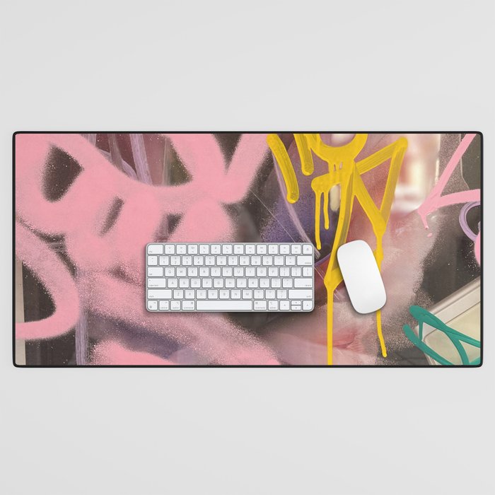 Pink and White Graffiti Sprayed Street Art in Bologna  Desk Mat Gallery Image 1