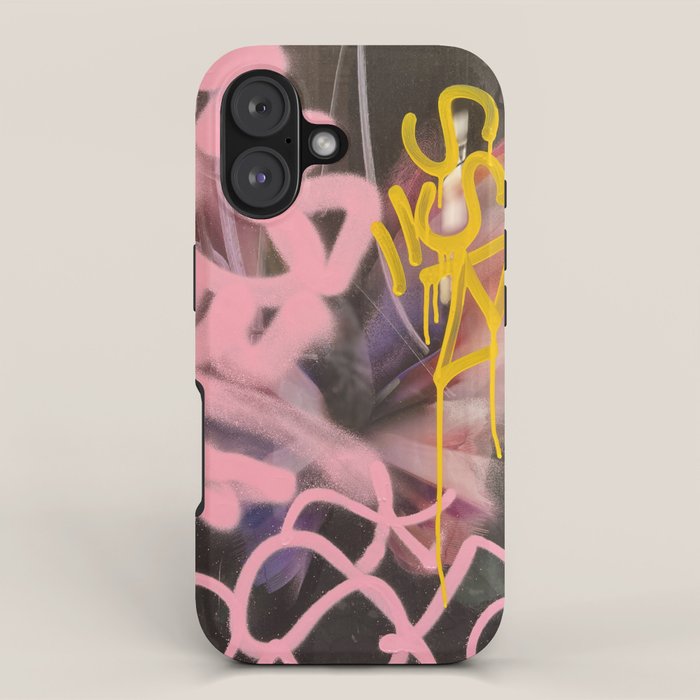 Pink and White Graffiti Sprayed Street Art in Bologna  iPhone Case Gallery Image 1