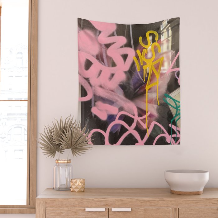 Pink and White Graffiti Sprayed Street Art in Bologna  Wall Tapestry Gallery Image 2