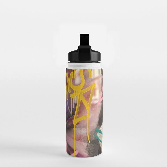 Pink and White Graffiti Sprayed Street Art in Bologna  Water Bottle Gallery Image 2