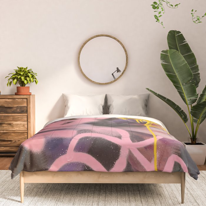 Pink and White Graffiti Sprayed Street Art in Bologna  Comforter Gallery Image 3