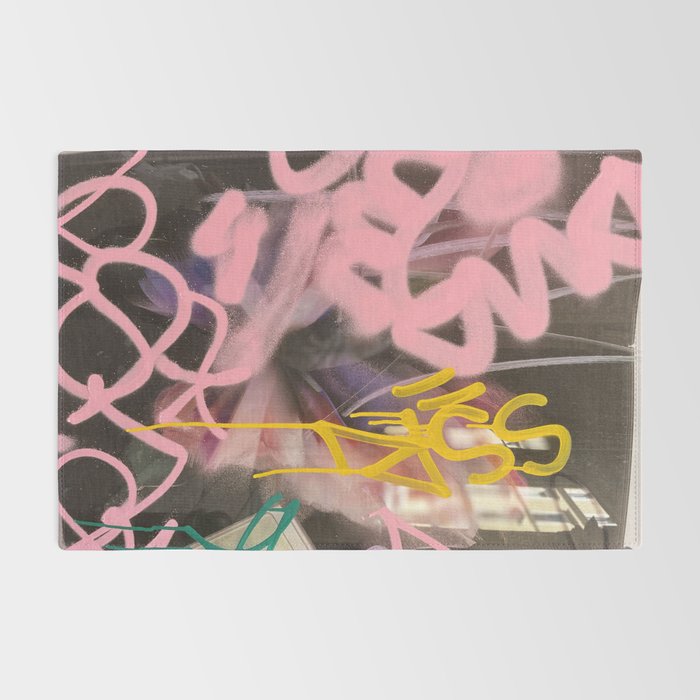 Pink and White Graffiti Sprayed Street Art in Bologna  Rug Gallery Image 2