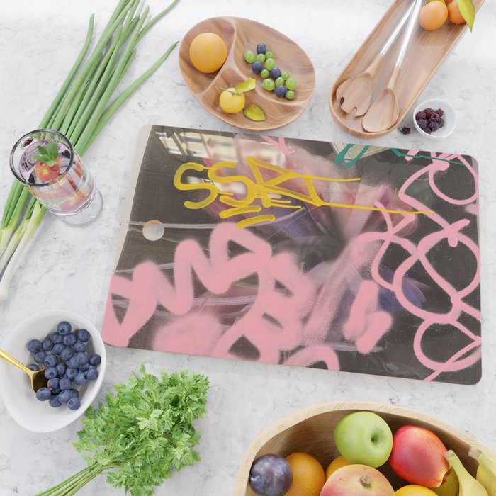 Pink and White Graffiti Sprayed Street Art in Bologna  Cutting Board Gallery Image 2