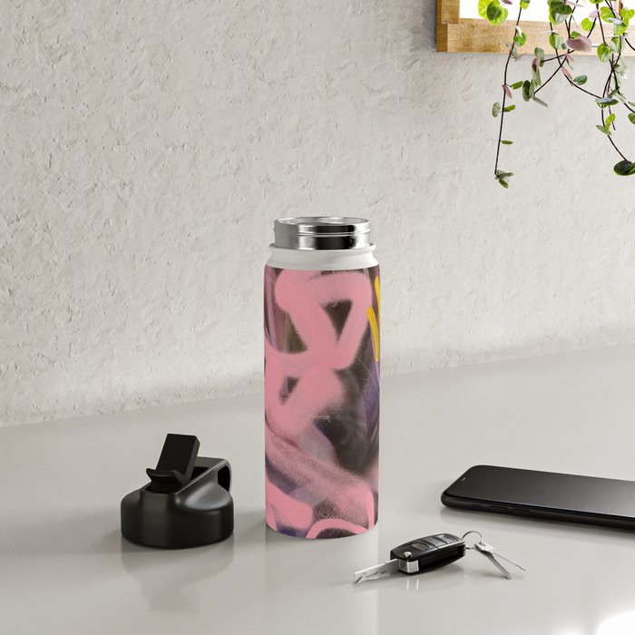 Pink and White Graffiti Sprayed Street Art in Bologna  Water Bottle Gallery Image 4