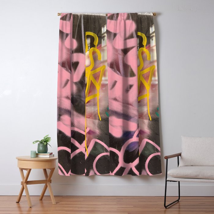 Pink and White Graffiti Sprayed Street Art in Bologna  Window Curtain Gallery Image 5