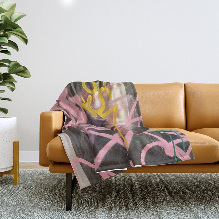 Pink and White Graffiti Sprayed Street Art in Bologna  Throw Blanket Gallery Image 1